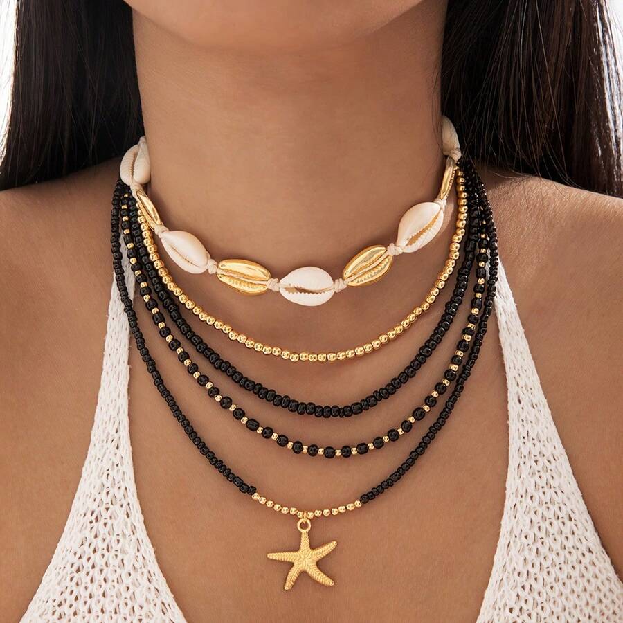 Shell Jewelry Bohemian Vacation Style Beaded Woven Bracelet Starfish Seed Beads Seven-Piece Bracelet Wholesale - 27269-colour - View 1