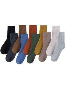 1/3/5/10/15 Pairs Random Color Women's Solid Thermal Lined Thick Warm Crew Socks - Multicolor - View 12