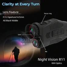 ABS R11 Night Vision Monocular - All-Black Stealth Vision For Outdoor Adventures - HD Photography & Video, Digital Zoom, Rechargeable - Perfect For Hunting, Camping, Wildlife Observation, And More