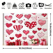 1 Tela de fondo de poliéster con tema romántico del Día de San Valentín, duradera, decoración festiva roja y blanca con globos con forma de corazón, rosas y osos de peluche, perfecta para escaparates de tiendas o ambiente de fiesta - Multicolor - Ver 4