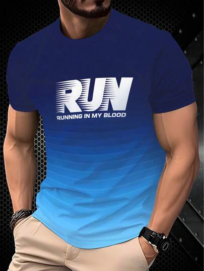 Minimalist Fashion Running Letter T-Shirt, Outdoor Running 3D Print Unisex T-Shirt, Loose Breathable Quick-Dry Top