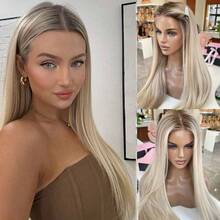 2026 New Arrival Highlight Beige Blonde Wig Human Hair For European White Skin Women 100% Real Human Hair Balayage Straight Ash Blonde Colored Wigs 180% Density Ready To Wear Pre Plucked Salon Quality 18inch 20inch Human Hair Wigs For Women Middle Part 13x4x1 UHD Transparent Lace Front Human Hair Wigs