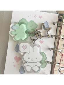 2pcs Cute Cartoon Pixel Phone/Rabbit/Clover Design Creative Keychain, Japanese Style Pendant, Adorable Retro Pink Pixel Keychain Acrylic Pendant, Student Backpack Pendant, Gift For Girlfriend, Suitable For Handbag, Backpack, Keys - Birthday/Valentine's Day Gift (Acrylic Material, Avoid Folding) - Multicolor - View 14