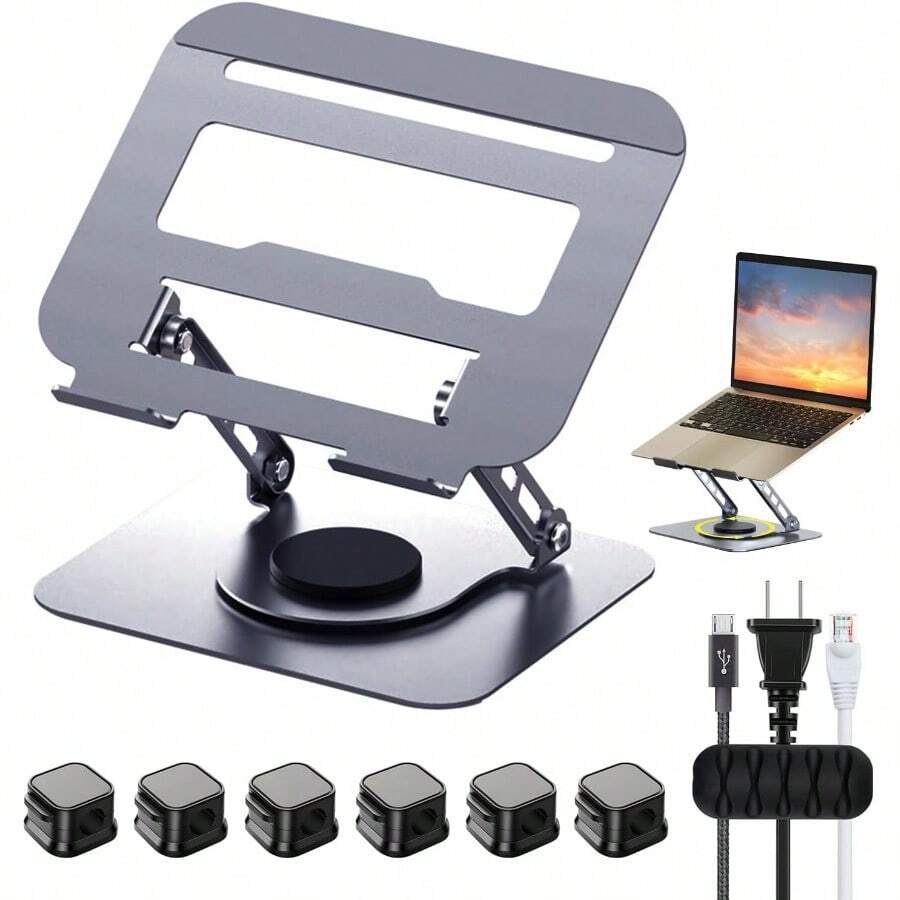 Soporte para Laptop de Acero Carbono - Base Plegable Ajustable 360° Antideslizante para PC Tabletas 10-16". Base para laptop Cumplir Diseño Ergonómico para Postura y Enfriamiento Óptimo. Plateado - Plateado - Ver 1