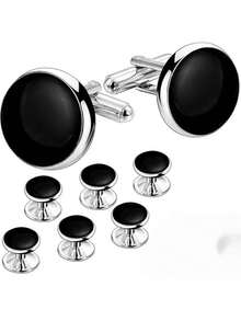 Cufflinks, Groom Wedding Gift, High-Quality Tuxedo Stud Cufflinks, New Men's Cufflinks, Round Oil Drop Shell Cufflinks Set, In Stock Cufflinks, Men's French Cuff Business Buttons, Tuxedo Stud - Buttons and Cufflinks - View 20