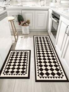 1pc Of Black And White Checkered Bonded Rubber Soft Mat For Kitchen Floors, A Water-Absorbing Mat That Is Easy To Clean. Suitable For Use In Kitchens, Bathrooms, And Other Areas. Ideal For Use Throughout The Year And For Various Holidays. - Multicolor - View 10