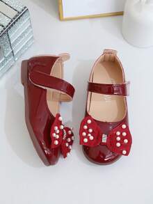 1 Pasang Sepatu Putri Anak Perempuan, Hiasan Pita & Mutiara, Sol Lembut Ringan untuk Pertunjukan Tari, Sepatu Anak, Musim Semi/Panas 2025 - Merah - View 5