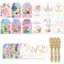 60pcs Cute Easter Gift Tag Set Rabbit Easter Egg Pattern With Hemp Rope Decoration Festival Gift Packaging Label, Cute Easter Tag