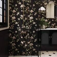1 Roll Removable 2D Floral Wallpaper - Waterproof, Peel And Stick Wall Paper For Living Room, Kitchen, Bedroom, Bathroom Decor - Easy To Clean Black Background Wallpaper