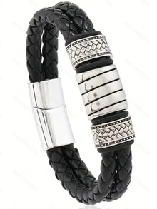 1pc Men's PU Braided Bracelet, Open Style Bracelet, Fashionable Punk Magnetic Wristband, Charming And Durable, Vintage Style, Suitable For All Seasons, Ideal Gift For Friends, Family, And Partners On Holidays And Birthdays - PU 3-ring Bracelet - View 10