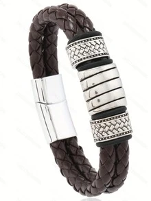 1pc Men's PU Braided Bracelet, Open Style Bracelet, Fashionable Punk Magnetic Wristband, Charming And Durable, Vintage Style, Suitable For All Seasons, Ideal Gift For Friends, Family, And Partners On Holidays And Birthdays - PU 3-ring Bracelet - View 9