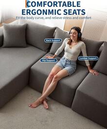 Techigher 108" Modular Sectional Sofa, Boneless Couch With L-Shape Chaise, Upholstered Cloud Couch With Deep Seat For Living Room, Bedroom - Grey_Left Chaise - View 5