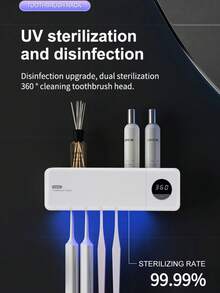 RAF Dispensador de pasta de dientes, soporte de pared para cepillo de dientes, inteligente, accesorio de baño, soporte de cepillo de dientes con UV, kit de dispensador de soporte de cepillo de dientes, desinfectante inteligente de cepillo de dientes con dispensador automático de pasta de dientes, batería recargable por USB - Multicolor 5 - Ver 6