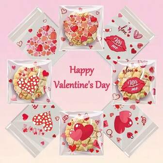 100pcs Red Heart "" Printed Gift Packaging OPP Bags, Suitable For Valentine's Day, Mother's Day, Wedding Season, Themed Parties, Couples, Gifts