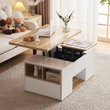 Multifunctional Lift-Top Coffee Table - Unfolds Into 2 Tables, White + Natural Wood, Large Capacity, Modern Living Room Furniture, Dining/Office Table, Relaxation Table, Multifunctional - White - View 2