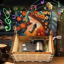 母女花卉油画手摇音乐盒 - “你是我的阳光”曲调，无需电池的木制音乐盒，母亲节/生日礼物 - 彩色 - 查看 12