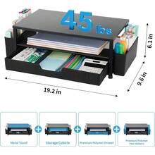 Desk Organizer And Accessories, 2-Tier Computer Monitor Stand Rise With Storage Drawer & 2 Pen Holders, Laptop & Printer Stand For Desktop, Workspace Organizers For Office Supplies (Black) - màu đen - Xem 7
