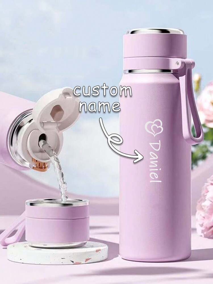 1pc Christmas Personalized Water Bottle Custom With Your Name Christmas Tree Motif 20oz Large Capacity Simple Style Water Cup Portable Carrying Rope Double Wall Vacuum 304 Stainless Steel Keep Warm For 12 Hours Or Cold For 24 Hours, 5 Colors For You To Choose Christmas Gifts Christmas Elements,Chic Design, Mother's Day Gift - Multicolor - View 1
