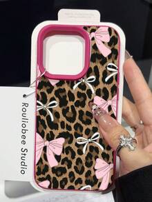 Leopard Bows Phone Case Girly Fashion Style For IPhone 17 16 15 14 13 12 11 Plus Pro Max. A  And Chic Gift For Her With A Touch Of Wild Elegance And Playful Feminine Charm. Accessorize Your Phone In Style. - Màu Hồng Tươi - Xem 1