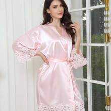 New Lace Foil Printed Robe, Bridesmaid Party Makeup Robe, Bridal Robe, French Style Robe - Multicolor - View 3