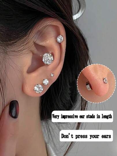 Bộ 2 khuyên tai đinh tán hình tròn bằng thép không gỉ cổ điển, đính đá Zirconia tổng hợp, chống trầy xước, phù hợp cho cả nam và nữ, không gây dị ứng, độc đáo, thích hợp cho các cặp đôi, có thể dùng làm quà tặng.