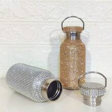 350/500ml Nueva Taza de Agua Aislada de Acero Inoxidable con Cadena de Diamante y Perla, Botella Térmica para Mujeres, Taza de Té y Café para Adultos - Plateado - Ver 6