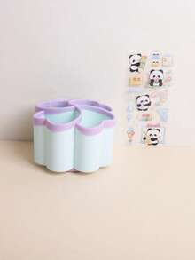 1 szt. obrotowy, kreatywny uchwyt na długopisy, 4-komorowy uchwyt na przybory piśmiennicze, odpowiedni do przechowywania przyborów szkolnych i dekoracji domowego biura (z naklejkami z pandą) - Wielokolorowe - Zobacz 13