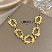 1件时尚金色个性项链 - 不规则有机链节细节，简约大胆的珠宝，适合日常休闲时尚造型，情人节礼物，男女皆宜 - 彩色 - 查看 10