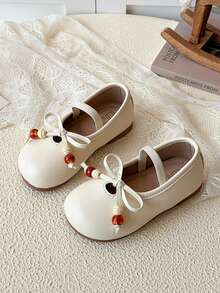 Girls' Leather Shoes 2026 New Cute Bow Bohemian Style Slip-On Children Princess Shoes, Soft Bottom Anti-Slip Shoes For Girls - Beige - View 1