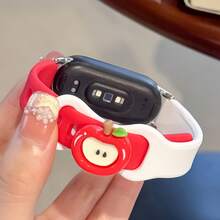 适用于小米手环 10/9/8 的硅胶替换表带，苹果表扣设计，独特时尚，红、蓝、白双色蝴蝶扣表带，男女通用智能健身追踪器