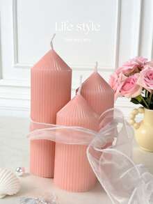 40小时燃烧时间，法式浪漫粉色尖齿轮圆柱形大豆蜡香氛蜡烛，无烟蜡烛，是家居装饰、派对、疗愈、冬季、女性礼物的理想之选。 - 粉色 - 查看 2