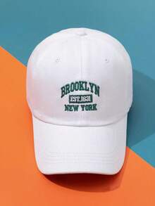1pc Y2K Embroidered Letter BROOKLYN NEW YORK Unisex Ski Hat, Breathable Fashion Baseball Cap, Suitable For Daily Outdoor Wear And Sun Protection - White - View 3