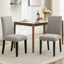 Juego de 2 Sillas de Comedor, Sillas de Cocina Acolchadas con Botones, Sillas de Comedor Tapizadas en Tela con Patas de Madera y Asiento Acolchado para Comedor, Cocina, Restaurante - Remaches grises 2 piezas - Ver 1