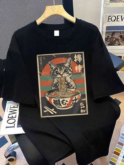 大码女式夏季休闲猫咪印花圆领T恤，适合夏季度假、海滩、节日、春季、情人节、狂欢节、母亲节礼物。也适合日常穿着、外出、节日、海滩、派对、生日、聚会、学校、音乐节等场合。