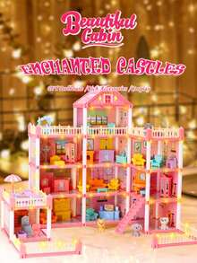 4-9 Years Old Girls' Dollhouse Playset, 1-4 Layers Rooms Playhouse With Doll Toys, Luxury Villa Toy, Princess Castle DIY Building Kit, Full Set Furniture Accessories, Fashion Dollhouse, Birthday Gift (Some Furniture Accessories And Doll Colors Are Random) - Multicolor - View 2