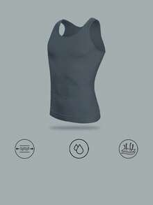 1 件男士透气运动压缩衬衫，瘦腹，适合日常穿着、运动、商务和正式活动 - 灰色 - 查看 2