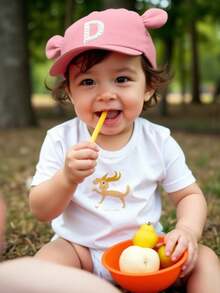 1pc A-Z Letter Infant/Toddler Boys Cute Ear Design Adjustable Baseball Cap, Suitable For Children Boys & Girls Casual Everyday Wear