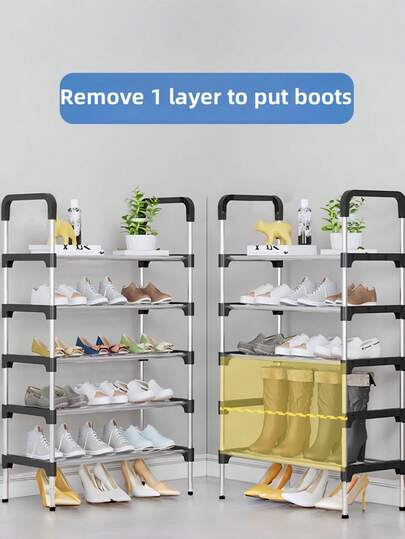1 peça. Organizador de sapatos de metal simples e eficiente para otimizar o espaço. Design minimalista, resistente e moderno. Fácil de montar e desmontar. Portátil, ideal para sala de estar, quarto, hall de entrada, escritório e casa. Ótima opção para presentes de Natal.