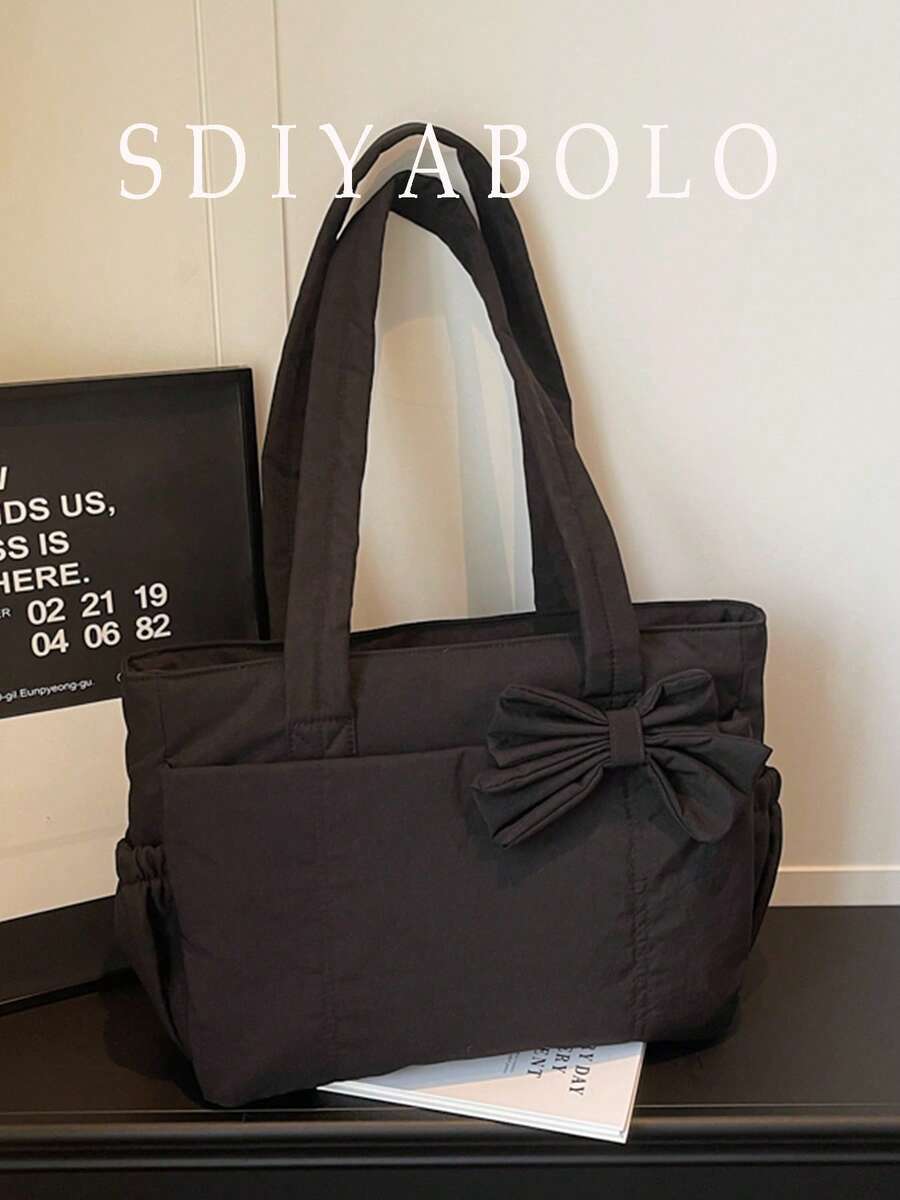 女士托特包，轻便蓬松手提包，适合旅行、工作、海滩、健身房、购物 - 黑色 - 查看 1