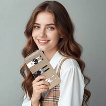 Mini Faux Leather Bifold Cute 3 Cat Zipper Clutch Wallet Handbag for Women Girls - Dorado (oro largo) - Ver 3