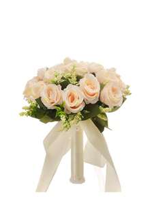 新娘伴娘捧花，饰以水晶心形点缀，白色玫瑰花束，适合婚礼、新娘送礼会、周年纪念、求婚、情人节及其他场合。 - 彩色 - 查看 8