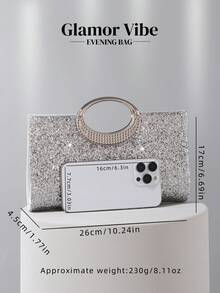 轻巧、商务休闲水钻装饰水桶包迷你抽绳设计、透明包时尚仿珍珠包晚宴包、晚餐包迷人、优雅、精致、安静奢华的水钻，适合派对女孩、女士、新娘，非常适合派对、晚宴/宴会圣诞派对礼服，与新年服装完美搭配，与女士派对礼服完美搭配 - 銀色 - 查看 4