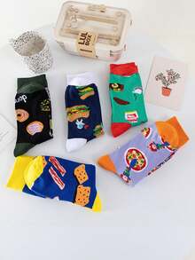 2/3/6 Pairs Random Fashionable Versstile Creative AB Asymmetrical High Top Socks With Cartoon Animal, Tool, And Character Patterns - Multicolor - View 3