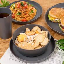 Juego de vajilla de paja de trigo 24 piezas platos y cuencos de color gris oscuro platos de cena irrompibles plato de plástico reutilizable apto para microondas y lavaplatos para camping picnic - Grisoscuro - Ver 5