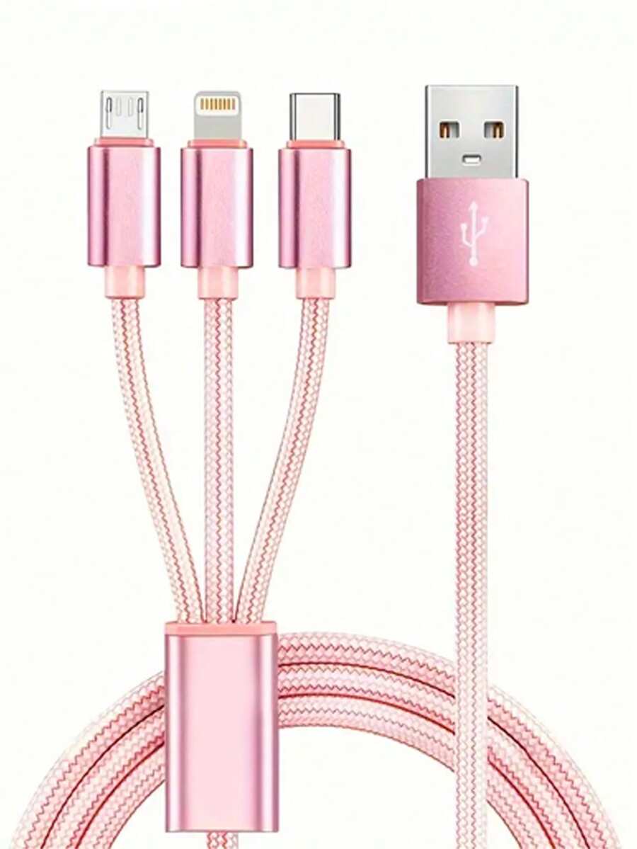 Cable de carga USB trenzado de nailon 3 en 1, cable de carga rápida universal USB a Lightning/Tipo-C/Micro USB, compatible con iPhone 14/13/12/11/Pro/Pro Max/XS Max/XS/XR/X y series, cable de carga de alta eficiencia certificado MFi - Multicolor - Ver 1