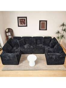 135.5-Inch Modular U-Shaped Sectional Sofa, 6-Seater Chaise Lounge With Reversible Design, Striped Corduroy Fabric – Living Room Or Bedroom Couch, Freely Configurable Layout. - 黑色 - 查看 12