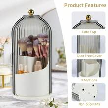 Brush Holder Organizer With Lid,360 Rotating Clear Dust Proof Makeup Brushes Organizer For Vanity Desktop Bathroom Countertop - Black - View 4