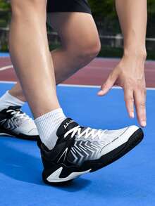 男女羽毛球鞋，碳板+气垫橡胶鞋底，超轻透气，防滑耐磨，专业羽毛球比赛及训练鞋 - 黑與白 - 查看 5