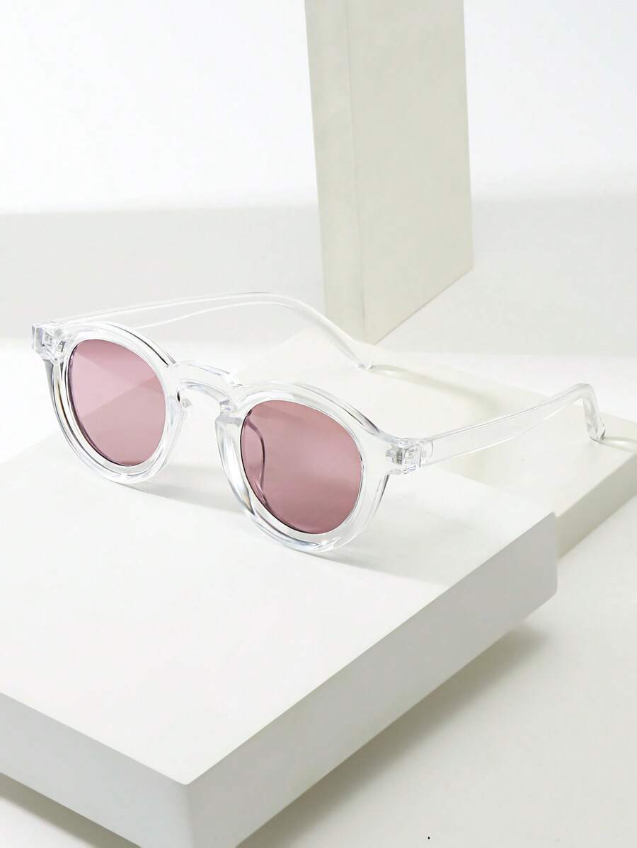 1pc Unisex Retro Round Small Frame Personalized Minimalist Fashion Fashion Glasses, Suitable For Party, Travel, Beach, Daily Wear - Transparent Frame Purple Sheet - View 1
