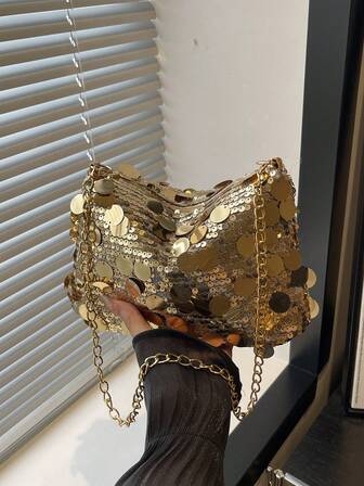 Bolso de mano rectangular con lentejuelas brillantes de moda, nuevo bolso cruzado versátil con cremallera personalizado, embrague de noche con cadena de diseño exclusivo, adecuado para citas, galas, fiestas, regalos